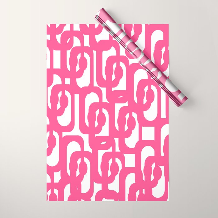 Midcentury Modern Loops Pattern Hot Pink and White Wrapping Paper Gallery Image 1