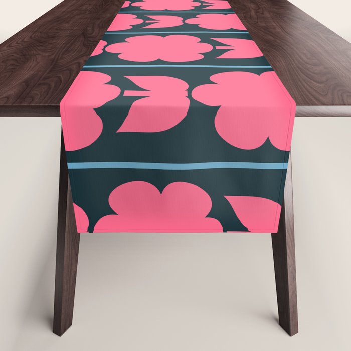 Vintage Contemporary Jonnty Flowers and Stripes Floral Pattern in Pink and Blue Table Runner