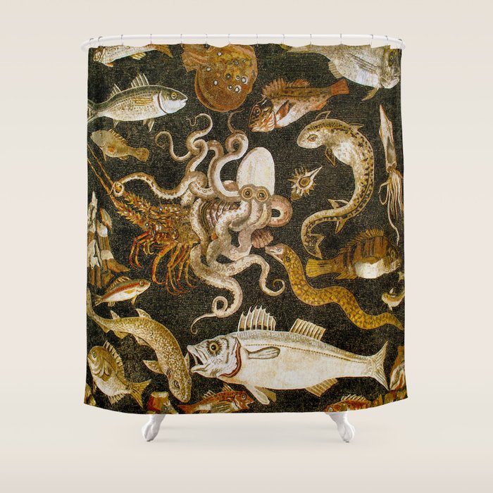 Pompeii Mosaic Ocean Creatures  Shower Curtain Gallery Image 1
