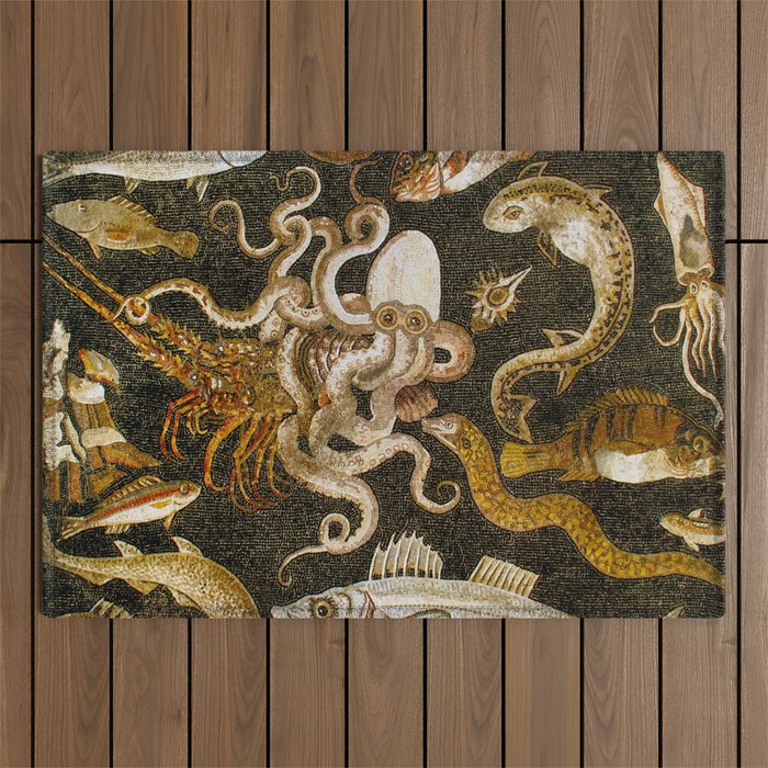 Pompeii Mosaic Ocean Creatures  Outdoor Rug Gallery Image 1