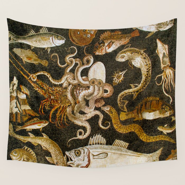 Pompeii Mosaic Ocean Creatures  Wall Tapestry Gallery Image 4