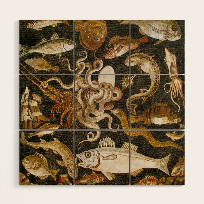 Pompeii Mosaic Ocean Creatures  Wood Wall Art Gallery Image 1
