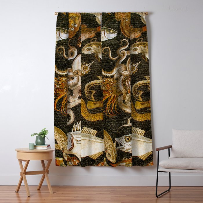 Pompeii Mosaic Ocean Creatures  Window Curtain Gallery Image 5