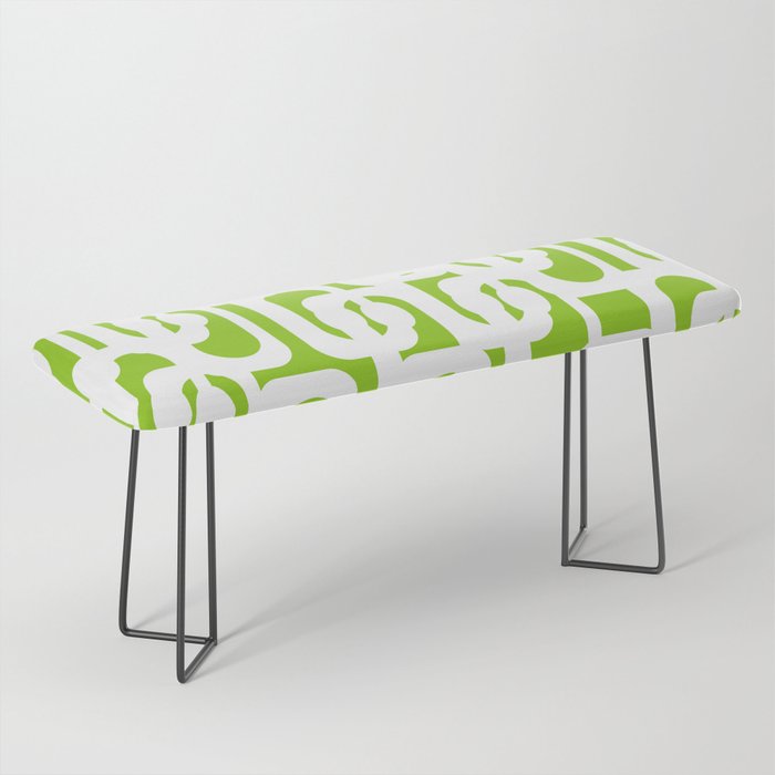 Mid Century Modern Lime Green and White Loop Pattern Bench Gallery Image 1