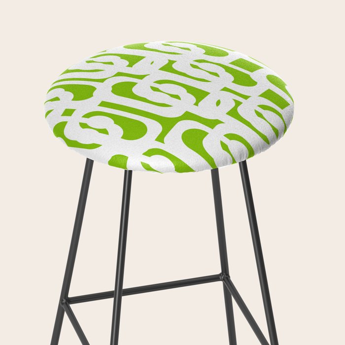 Mid Century Modern Lime Green and White Loop Pattern Stool Gallery Image 2