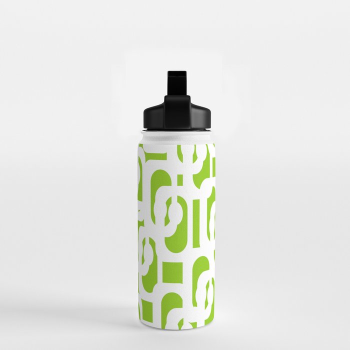 Mid Century Modern Lime Green and White Loop Pattern Water Bottle Gallery Image 2