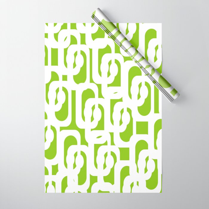 Mid Century Modern Lime Green and White Loop Pattern Wrapping Paper Gallery Image 1