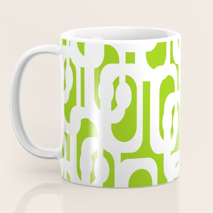 Mid Century Modern Lime Green and White Loop Pattern Coffee Mug Gallery Image 3