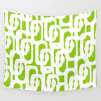 Mid Century Modern Lime Green and White Loop Pattern Wall Tapestry Gallery Image 4