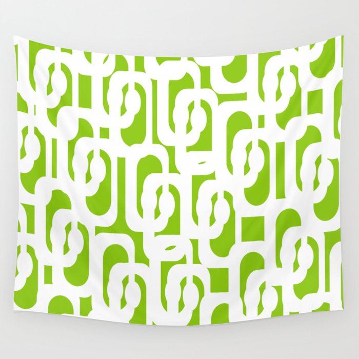 Mid Century Modern Lime Green and White Loop Pattern Wall Tapestry Gallery Image 4