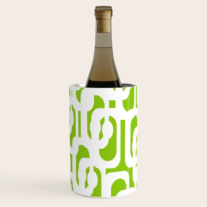 Mid Century Modern Lime Green and White Loop Pattern Wine Chiller Gallery Image 2