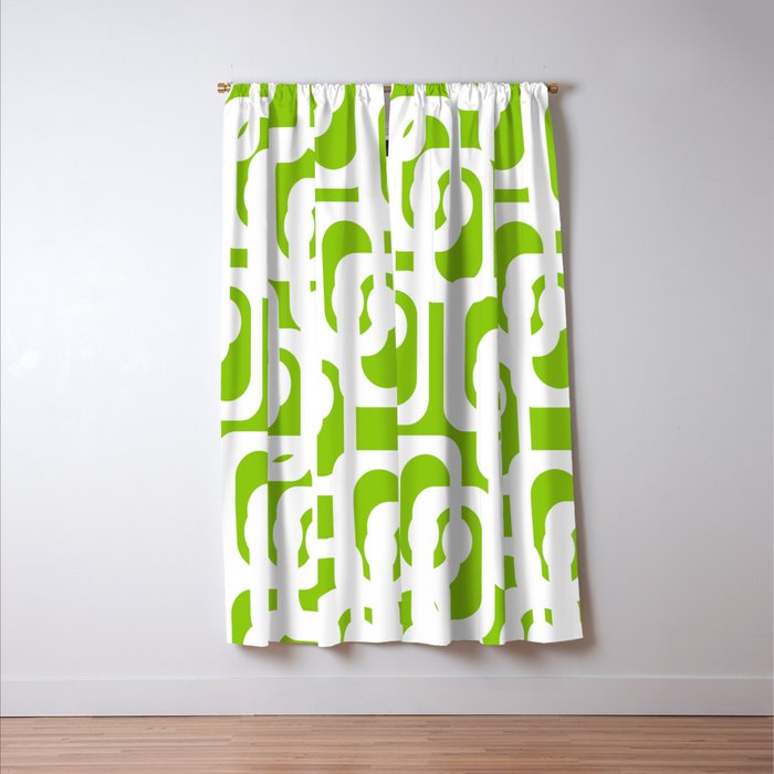 Mid Century Modern Lime Green and White Loop Pattern Window Curtain Gallery Image 3