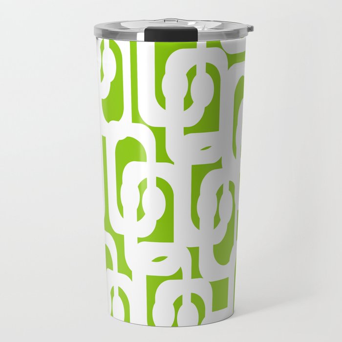 Mid Century Modern Lime Green and White Loop Pattern Travel Mug Gallery Image 1