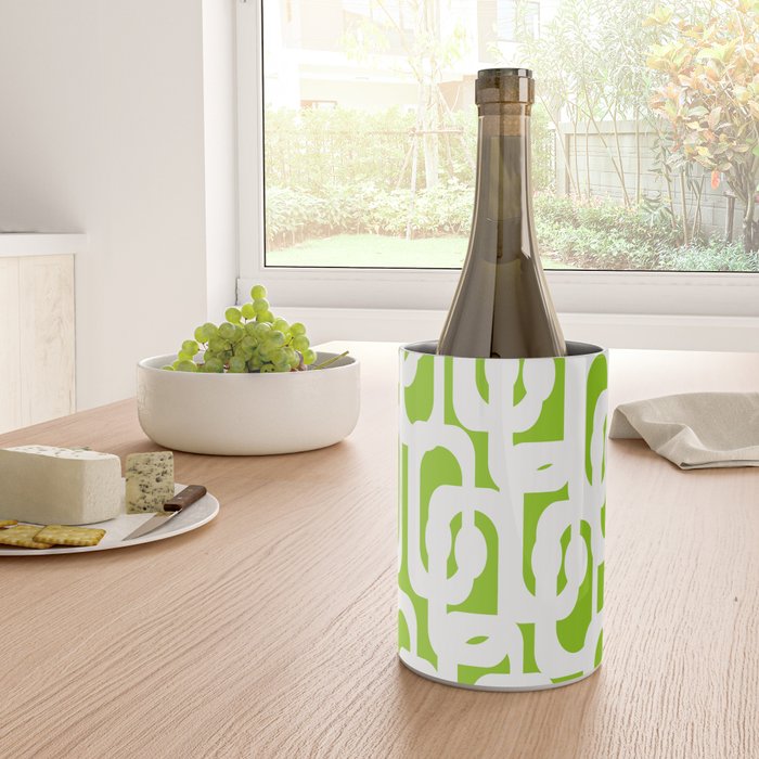 Mid Century Modern Lime Green and White Loop Pattern Wine Chiller Gallery Image 4