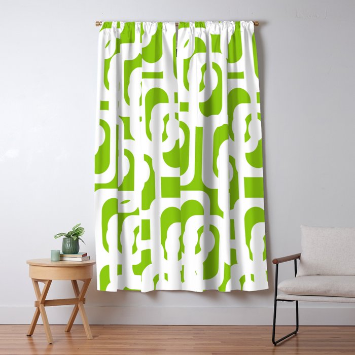Mid Century Modern Lime Green and White Loop Pattern Window Curtain Gallery Image 5