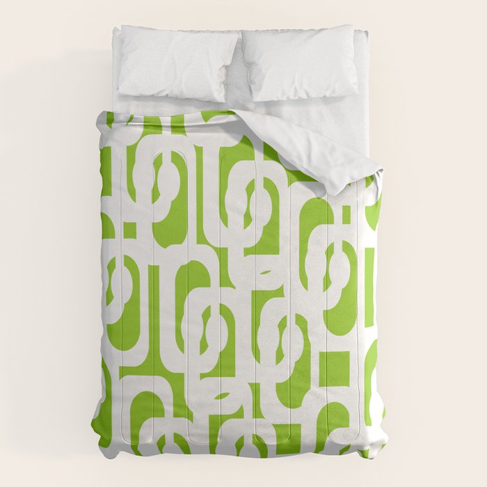 Mid Century Modern Lime Green and White Loop Pattern Comforter Gallery Image 1