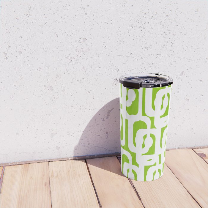 Mid Century Modern Lime Green and White Loop Pattern Travel Mug Gallery Image 4
