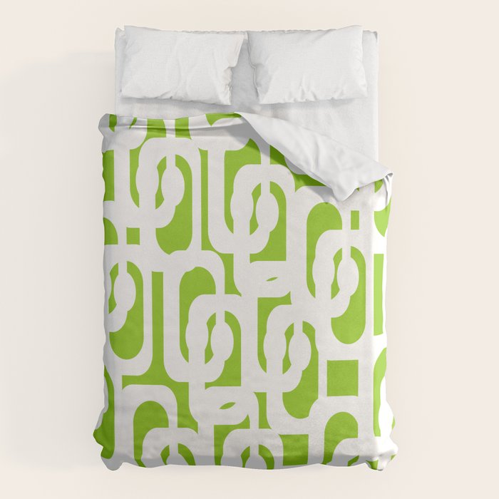 Mid Century Modern Lime Green and White Loop Pattern Duvet Cover Gallery Image 1