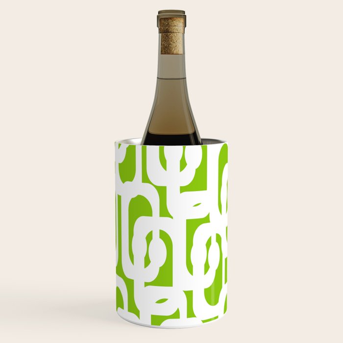 Mid Century Modern Lime Green and White Loop Pattern Wine Chiller Gallery Image 1