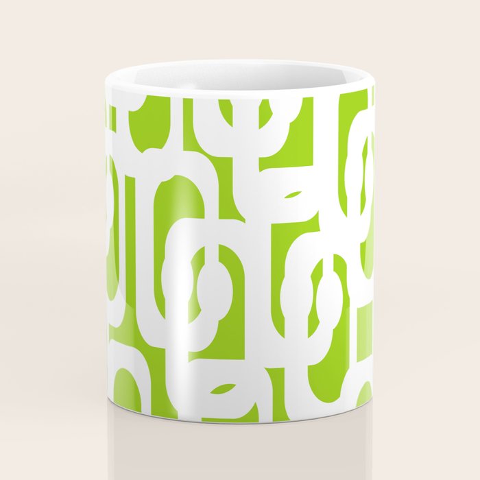Mid Century Modern Lime Green and White Loop Pattern Coffee Mug Gallery Image 4