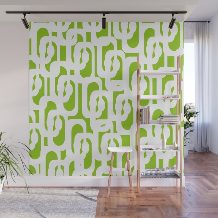 Mid Century Modern Lime Green and White Loop Pattern Wall Mural Gallery Image 1