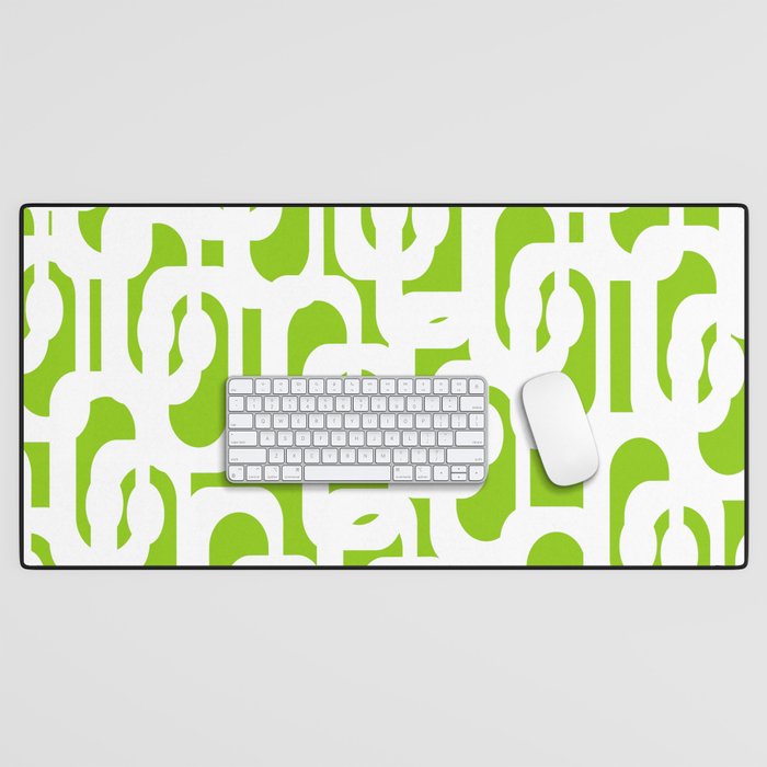 Mid Century Modern Lime Green and White Loop Pattern Desk Mat Gallery Image 1