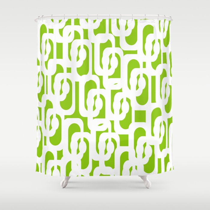 Mid Century Modern Lime Green and White Loop Pattern Shower Curtain Gallery Image 1