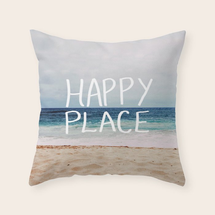 My Happy Place (Beach) Throw Pillow Gallery Image 1