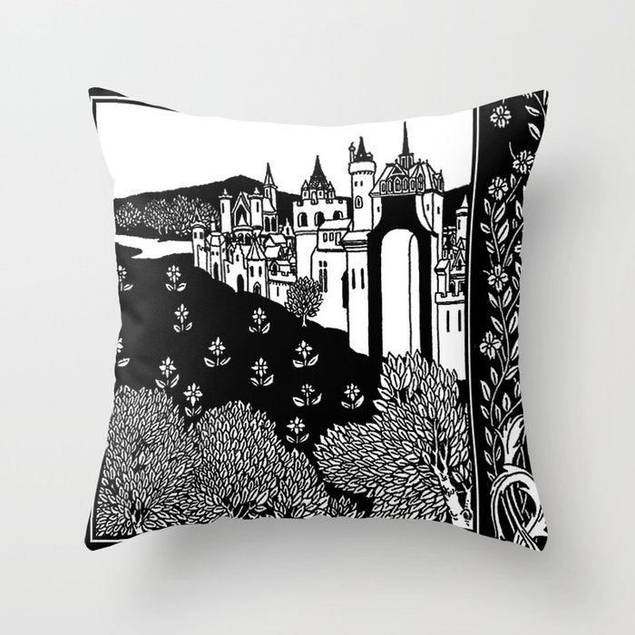 âRiding Out From The Abbeyâ by Aubrey Beardsley Throw Pillow Gallery Image 1