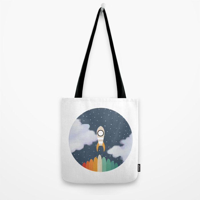 Space Rocket Print, Galaxy Outer Space Pattern Tote Bag Gallery Image 2