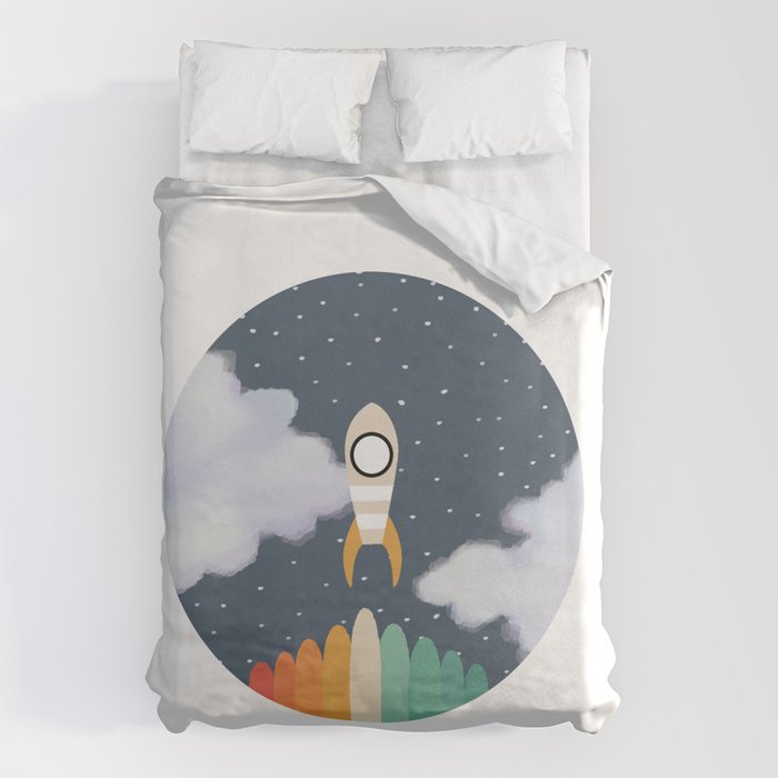 Space Rocket Print, Galaxy Outer Space Pattern Duvet Cover Gallery Image 6