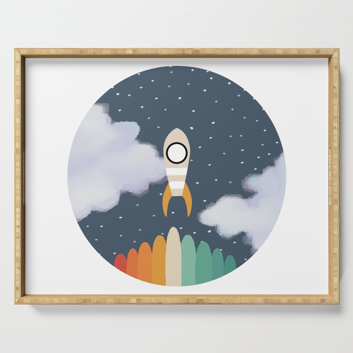 Space Rocket Print, Galaxy Outer Space Pattern Serving Tray Gallery Image 1