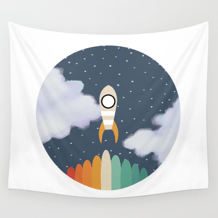 Space Rocket Print, Galaxy Outer Space Pattern Wall Tapestry Gallery Image 4