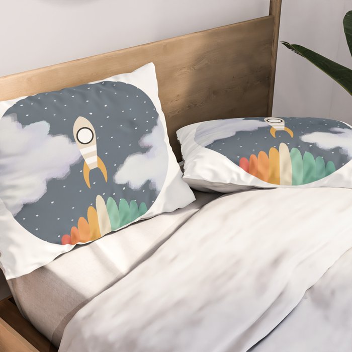 Space Rocket Print, Galaxy Outer Space Pattern Pillow Sham Gallery Image 2