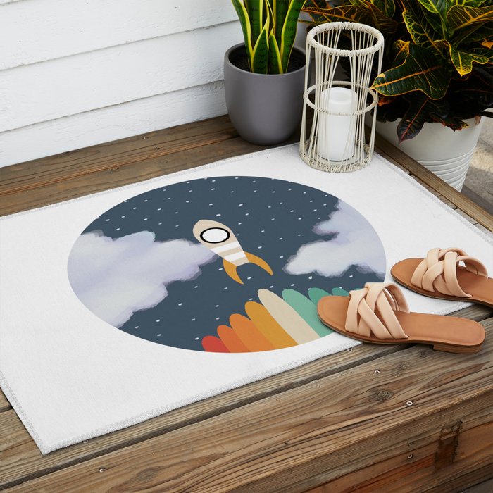 Space Rocket Print, Galaxy Outer Space Pattern Outdoor Rug Gallery Image 2