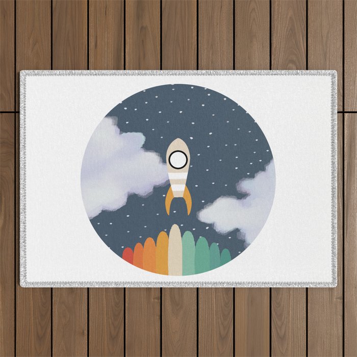 Space Rocket Print, Galaxy Outer Space Pattern Outdoor Rug Gallery Image 1