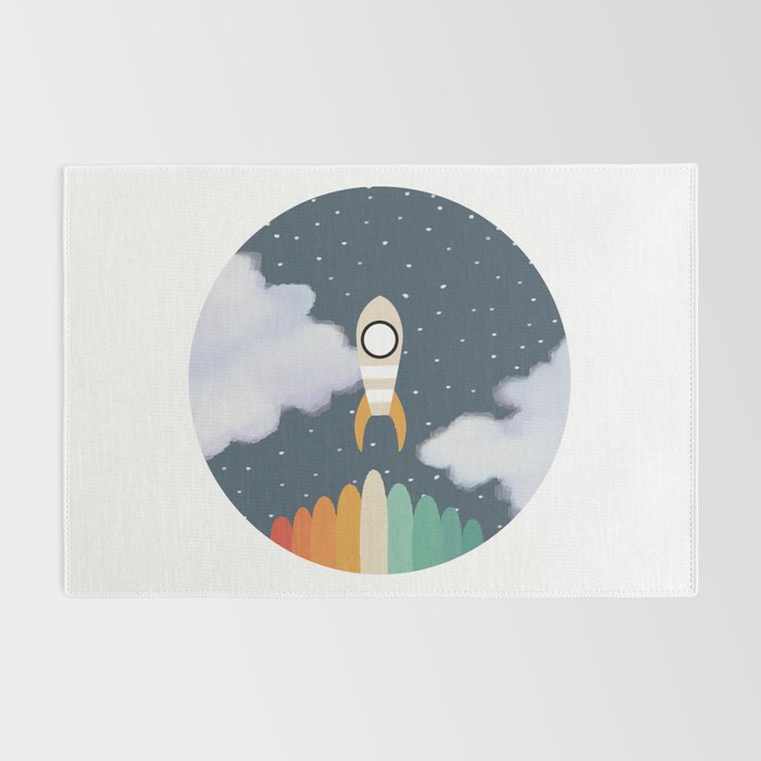Space Rocket Print, Galaxy Outer Space Pattern Rug Gallery Image 2
