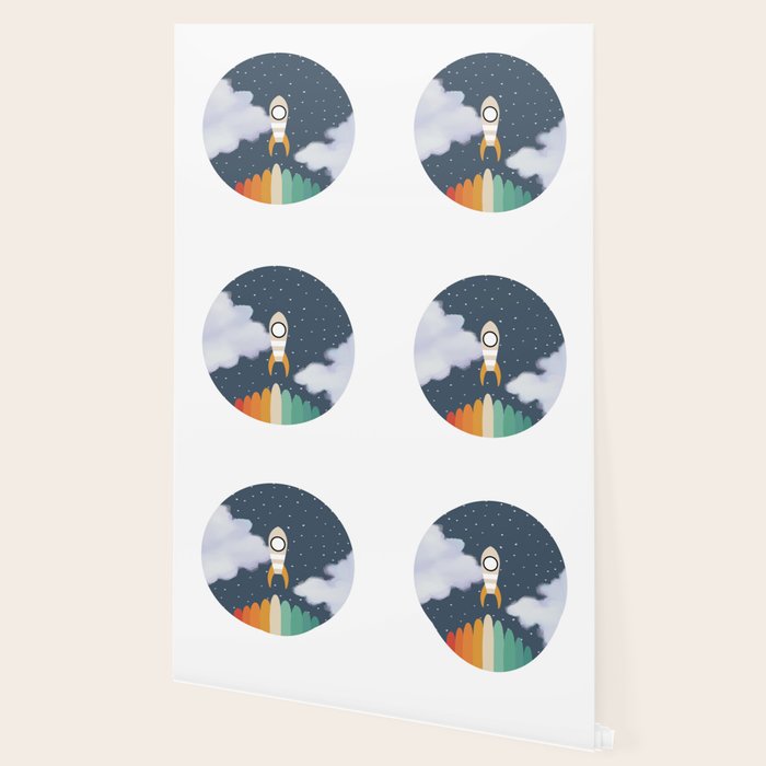 Space Rocket Print, Galaxy Outer Space Pattern Wallpaper Gallery Image 2