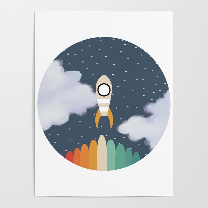 Space Rocket Print, Galaxy Outer Space Pattern Poster Gallery Image 4