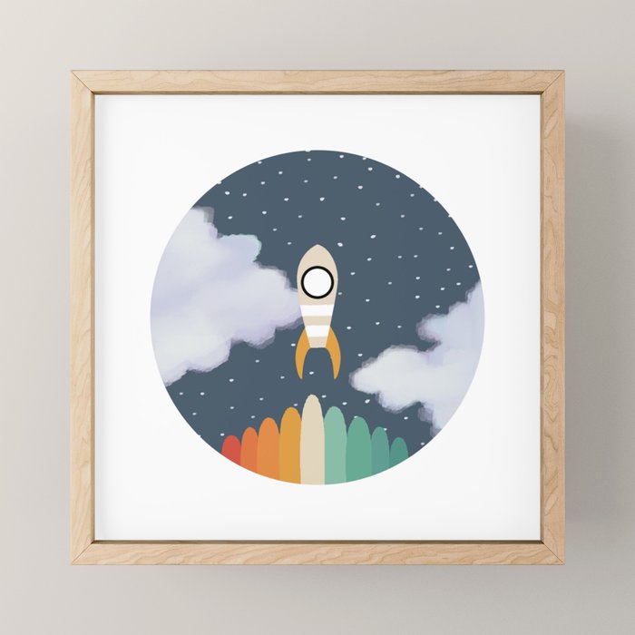 Space Rocket Print, Galaxy Outer Space Pattern Mini Art Print Gallery Image 1