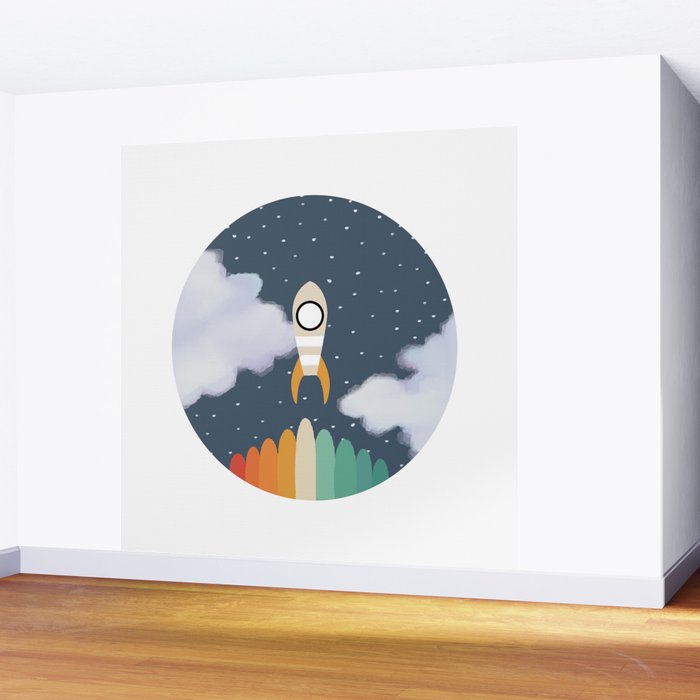 Space Rocket Print, Galaxy Outer Space Pattern Wall Mural Gallery Image 2