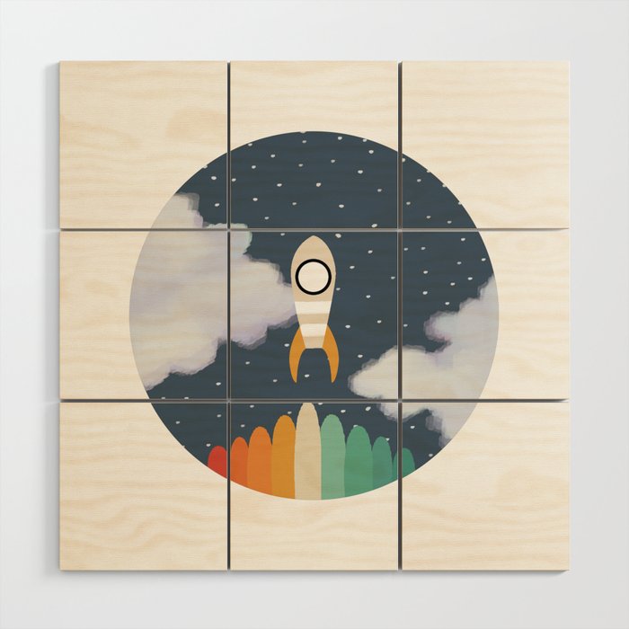 Space Rocket Print, Galaxy Outer Space Pattern Wood Wall Art Gallery Image 1