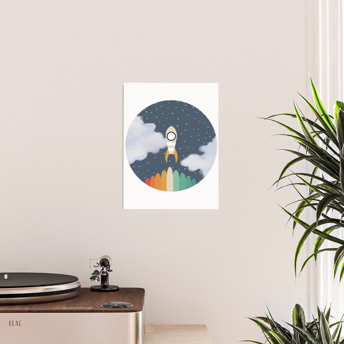 Space Rocket Print, Galaxy Outer Space Pattern Poster Gallery Image 2