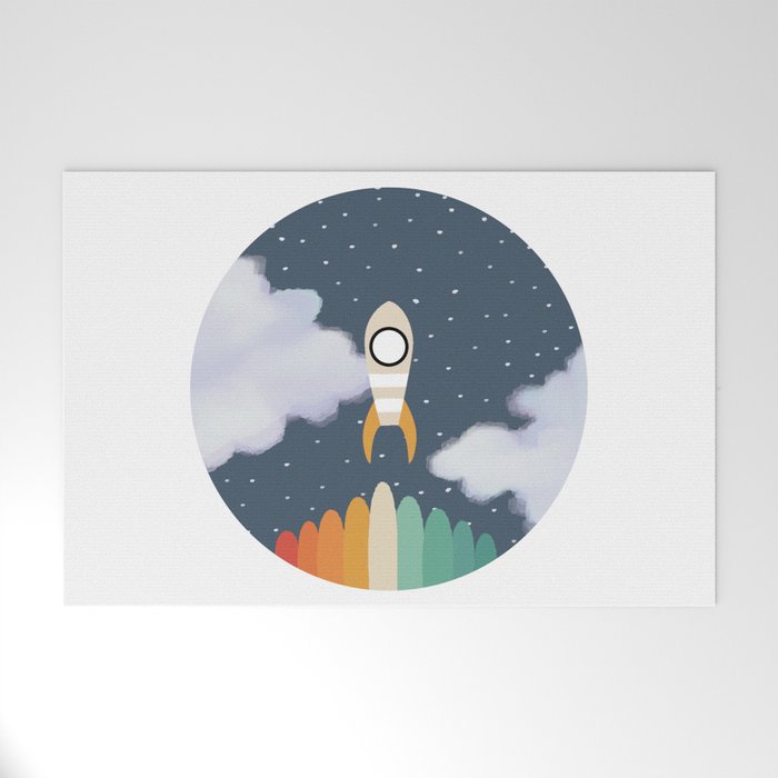 Space Rocket Print, Galaxy Outer Space Pattern Welcome Mat Gallery Image 1