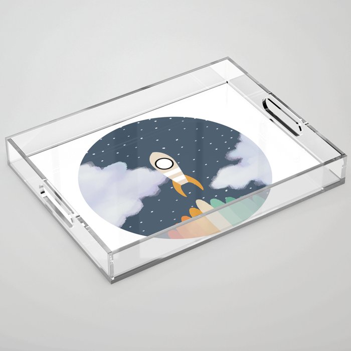 Space Rocket Print, Galaxy Outer Space Pattern Acrylic Tray Gallery Image 1