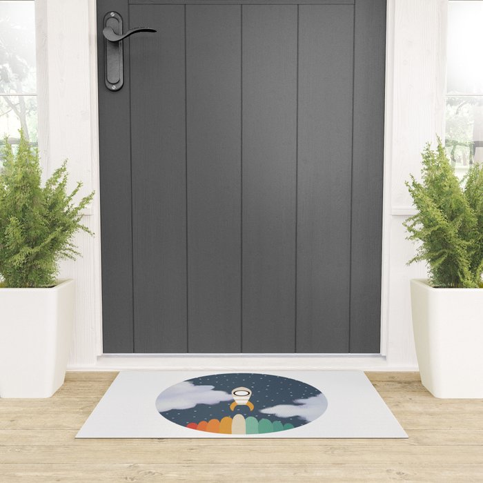 Space Rocket Print, Galaxy Outer Space Pattern Welcome Mat Gallery Image 3