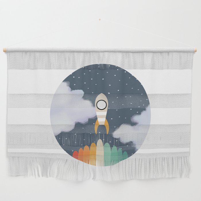 Space Rocket Print, Galaxy Outer Space Pattern Wall Hanging Gallery Image 1