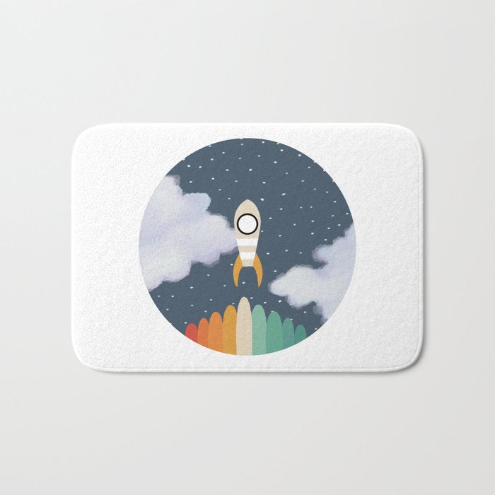 Space Rocket Print, Galaxy Outer Space Pattern Bath Mat Gallery Image 1