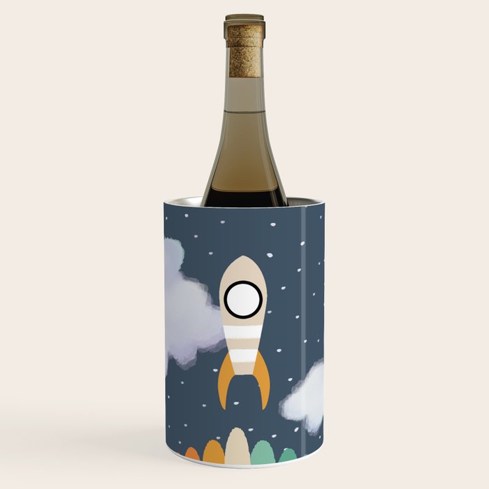 Space Rocket Print, Galaxy Outer Space Pattern Wine Chiller Gallery Image 1
