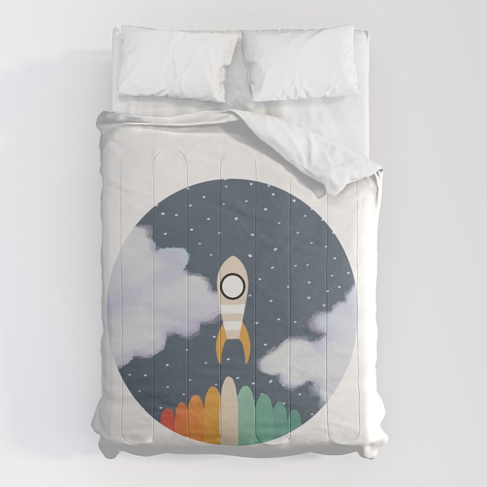 Space Rocket Print, Galaxy Outer Space Pattern Comforter Gallery Image 6